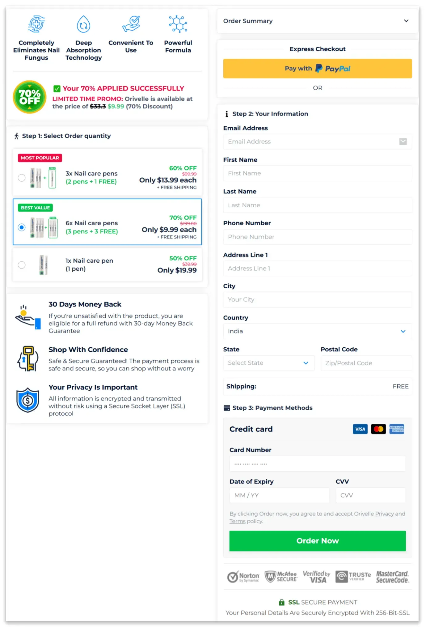 Orivelle Anti Fungal Pen checkout page